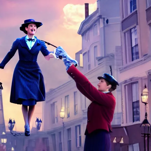 Image similar to rachel bloom as mary poppins violently shaking a crying baby, ultra detailed, 8 k resolution, ultrarealistic