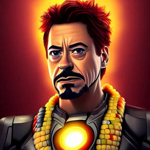 Image similar to tony stark is corn on the cob, hyperdetailed, artstation, cgsociety, 8 k