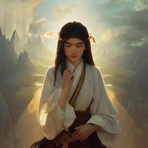 Prompt: Xie Lian didn't know wether to laugh or cry, highly detailed, sharp focus, ethereal, intricate, artstation, digital painting, by artgerm and greg rutkowski and alphonse mucha