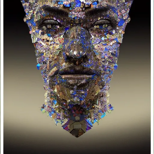 Image similar to portrait of a crystal face made of crystals 3 / 4 bottom view ominous, intricate, studio, art by anthony macbain + greg rutkowski + alphonse mucha, concept art, 4 k, sharp focus