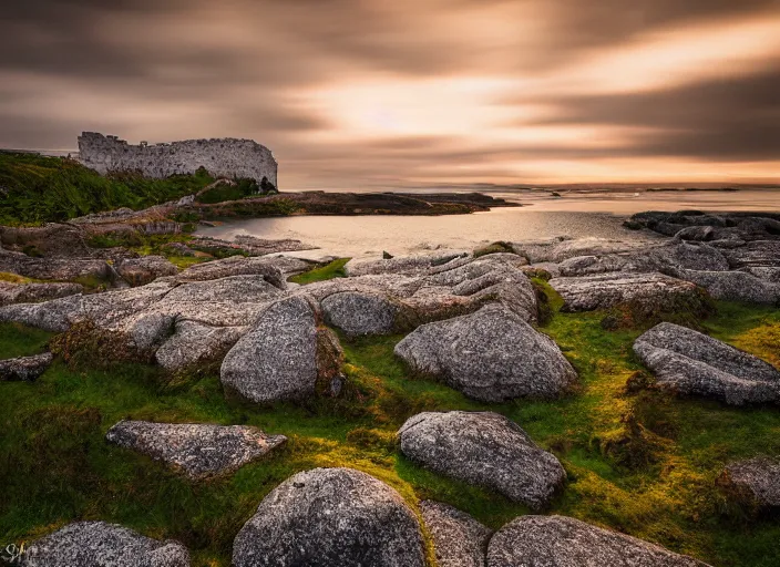 Image similar to photograph of alvaret on the swedish island of oland, morning light, landscape photography, award winning, canon, soft lighting, sony, nikon, 4 k, hd