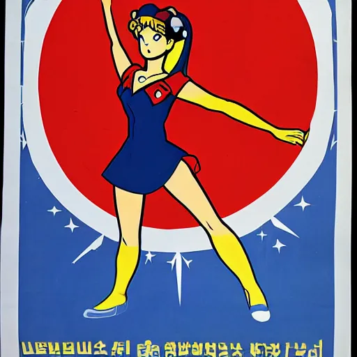 Prompt: A communist poster of Sailor Moon