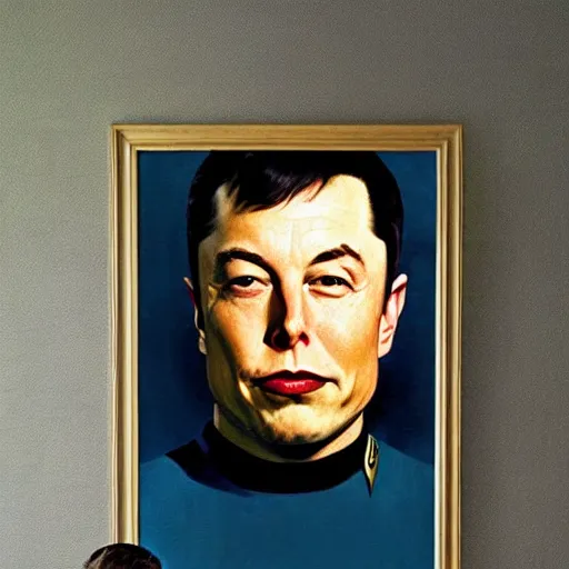 Prompt: a portrait painting of Elon Musk as Spock from Star Trek painted by Norman Rockwell