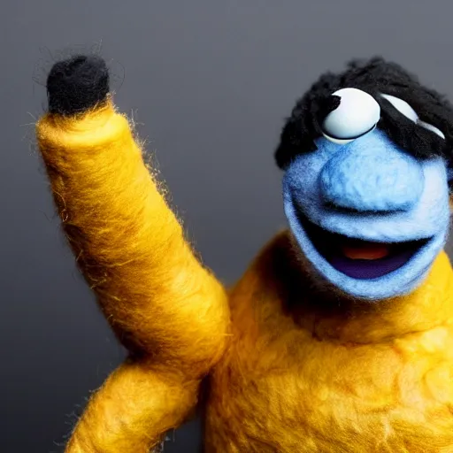 Image similar to dwayne johnson as a muppet. highly detailed felt. hyper real photo. 4 k.