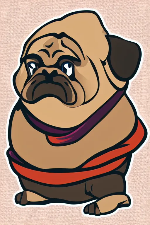 Image similar to Sumo wrestler pug, sticker, colorful, illustration, highly detailed, simple, smooth and clean vector curves, no jagged lines, vector art, smooth