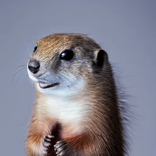 Prompt: singular animal that is white Prairie dog cross white rabbit cross white ferret, studio photography