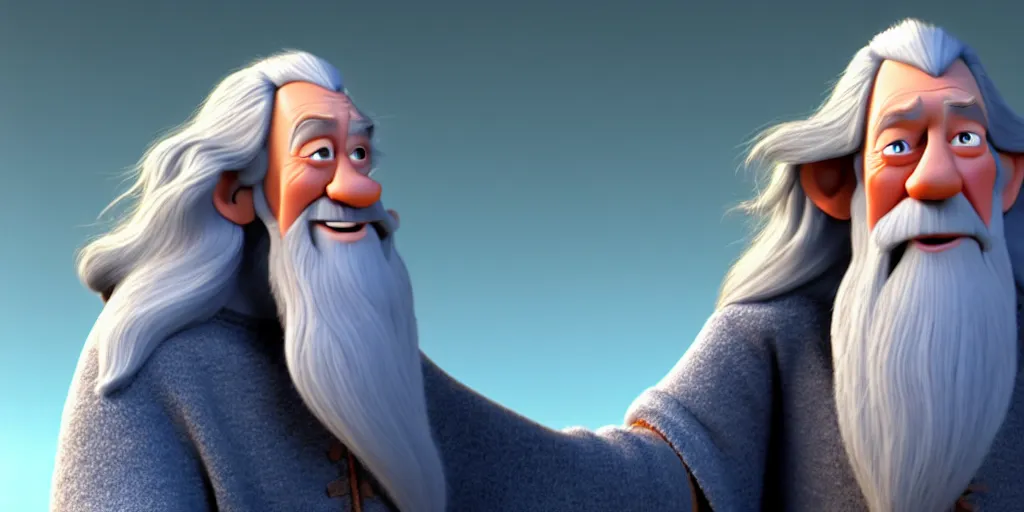 Image similar to a wholesome animation key shot of a gandalf the grey pixar and disney animation sharp render 3 d animated