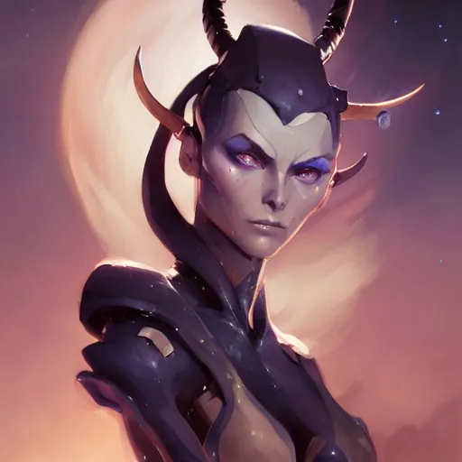 Image similar to a portrait of a beautiful proxima midnight, art by pete mohrbacher and guweiz and ilya kuvshinov, digital art, highly detailed, intricate, sci - fi, sharp focus, trending on artstation hq, deviantart, unreal engine 5, 4 k uhd image