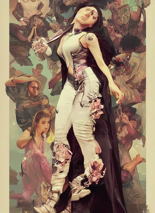 Image similar to rap battle rap god eminem, black velvet, diamond and rose quartz, full body view, beautiful high quality realistic fantasy art, trending on artstation by artgerm and greg rutkowski and alphonse mucha