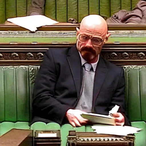 Prompt: Walter white inside the House of Commons