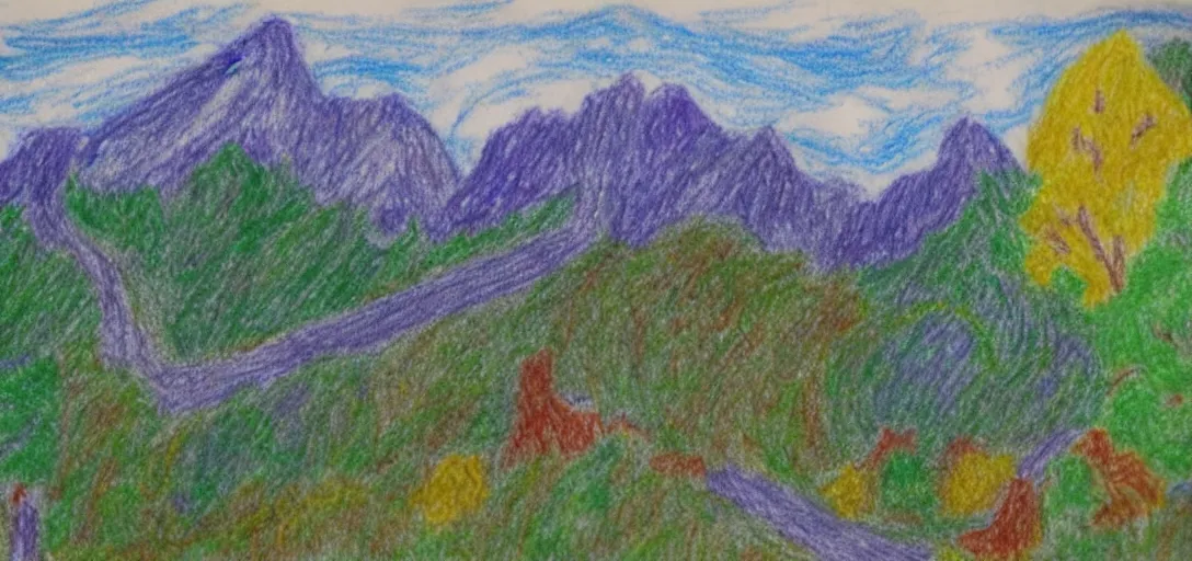 Image similar to Rivendell landscape poorly drawn in crayon by a five-year old