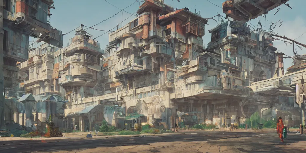 Prompt: stylized, exterior, architecture, in watercolor gouache detailed paintings, arcane, insanely detail, artstation, 8 k, futuristic, gouache, big medium small, simon stalenhag, props, gouache, furniture and decor, octane render, cinematic, screenshot, gouache