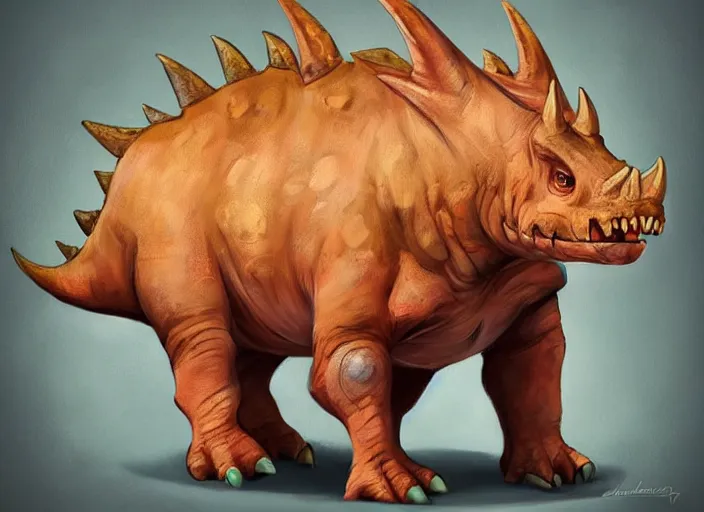 Image similar to character design for a cute triceratops for kids game, oil painting by jama jurabaev, extremely detailed, brush hard, artstation, for aaa game, high quality, brush stroke