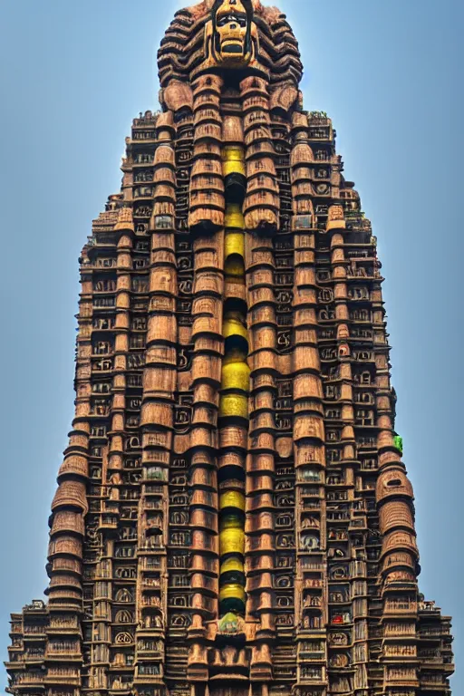 Prompt: hanuman! head building in mumbai!! centre, kalighat, highly detailed, high quality 3 d futuristic biomorphic, cinematic smooth, berenice abbott & john j. park, dramatic warm morning light, wide shot, high angle, uhd 8 k, sharp focus