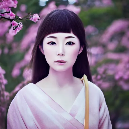 Prompt: photo portrait of beautiful Japanese women with perfect eyes and simetrical face, she have delicate traditional make up, cinematic light, 8k, unreal engine, akira kurosawa style