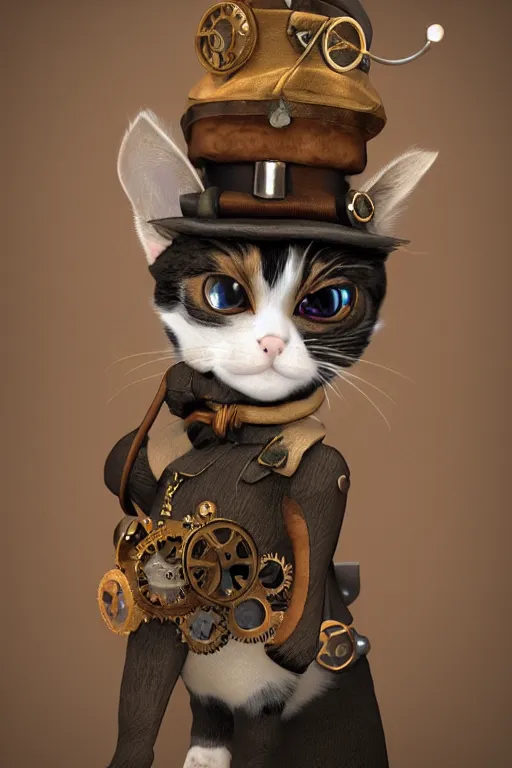 Image similar to A cute Steampunk calico cat, octane render, HD, trending on artStation, artstationHD, artstationHQ, 4k, 8K