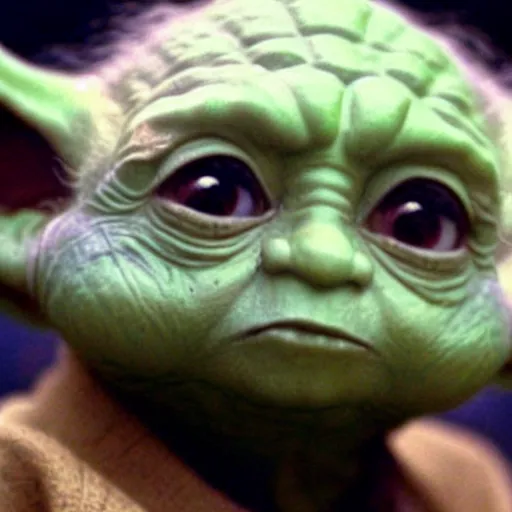 Prompt: a picture of Yoda’s first day of kindergarten. Yoda looking up towards the camera.