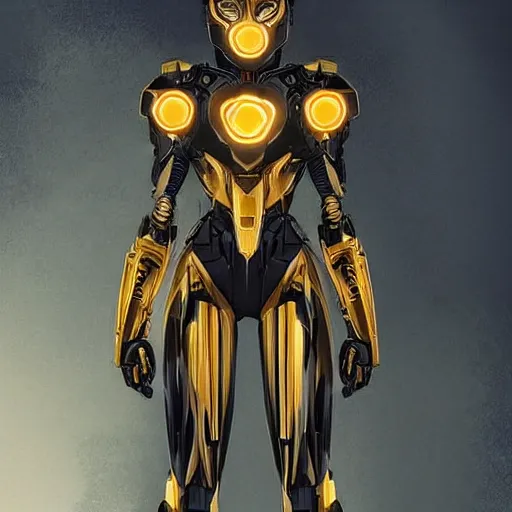 Prompt: symmetry!! a female transformer with golden paint, glowing eyes!! very symmetrical face, highly detailed, by vitaly bulgarov, by steven zavala, by matt tkocz, by shane baxley, transformers cinematic universe, pinterest, deviantart artstation _ h 7 5 0