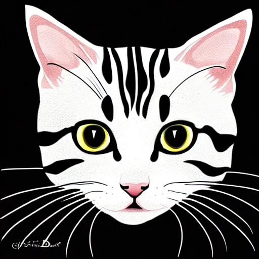 Prompt: kitten with a suspicious smirk, christi du toit style, digital illustration