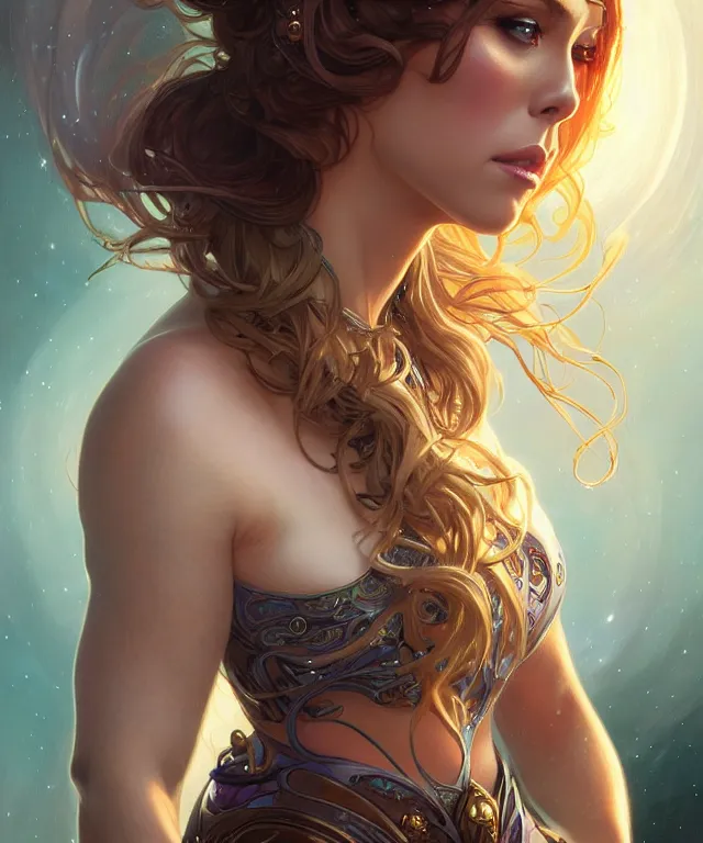 Image similar to Mariah Carry as a fantasy magic woman portrait, sci-fi, amber eyes, face, long hair, fantasy, intricate, elegant, highly detailed, digital painting, artstation, concept art, smooth, sharp focus, illustration, art by artgerm and greg rutkowski and alphonse mucha