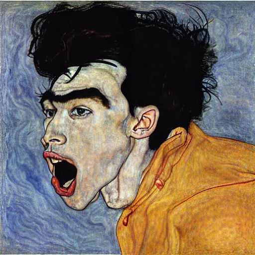 Image similar to morrissey yelling, by egon schiele