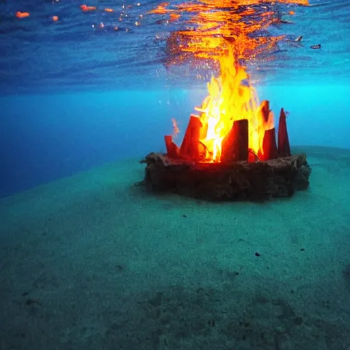 Prompt: underwater campfire
