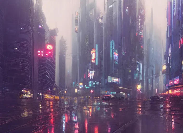 Image similar to An oil painting a cyberpunk city, foggy and raining, hyper detailed, super realistic, isometric, 4k, trending on artstation, octane render, art by artgerm and greg rutkowski and alphonse mucha and craig mullins and James Jean and Andrei Riabovitchev and Marc Simonetti and peter mohrbacher,