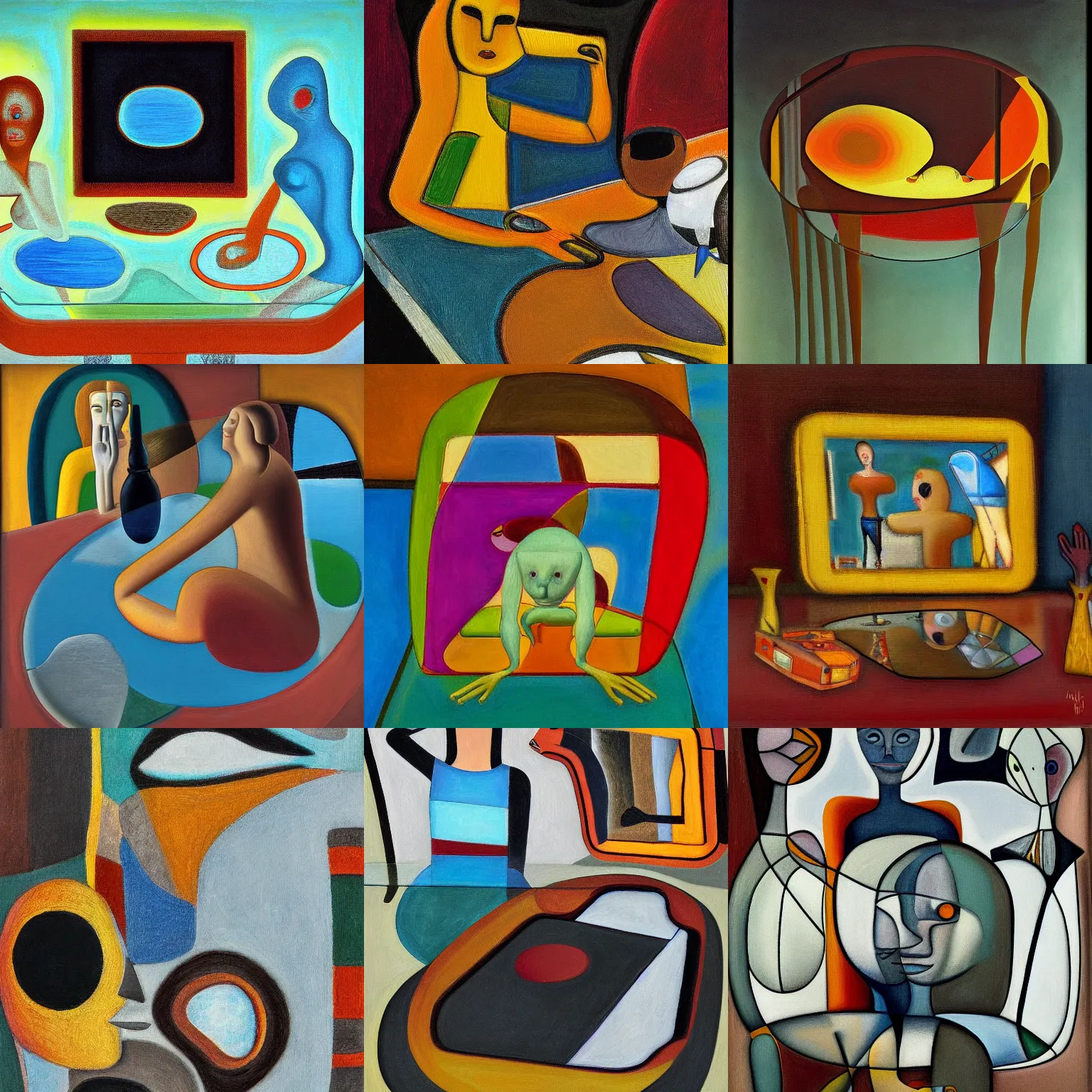 Prompt: Reflections on a glass table, painting, 4K, 8K by Victor Brauner