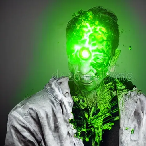 Prompt: chill guy relaxing on couch but drenched in radioactive sludge, stock photography