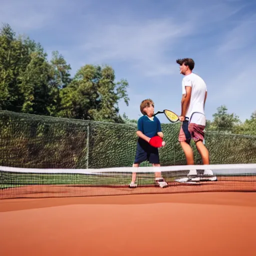 Image similar to a father and a son playing tennis