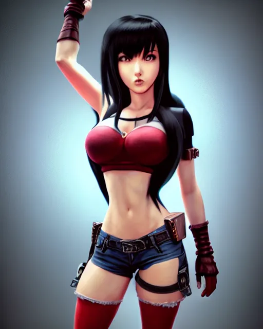 Prompt: an epic comic book style full body portrait painting of tifa lockheart, elegant, character design by Mark Ryden and Pixar and Hayao Miyazaki, unreal 5, DAZ, hyperrealistic, octane render, cosplay, RPG portrait, dynamic lighting, intricate detail, summer vibrancy, cinematic