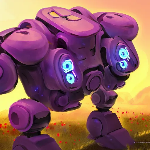 Prompt: sentinel robot picking up flower on alien planet, digital art, concept art