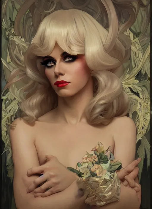 Image similar to katya, drag queen, painting by artgerm and greg rutkowski and alphonse mucha