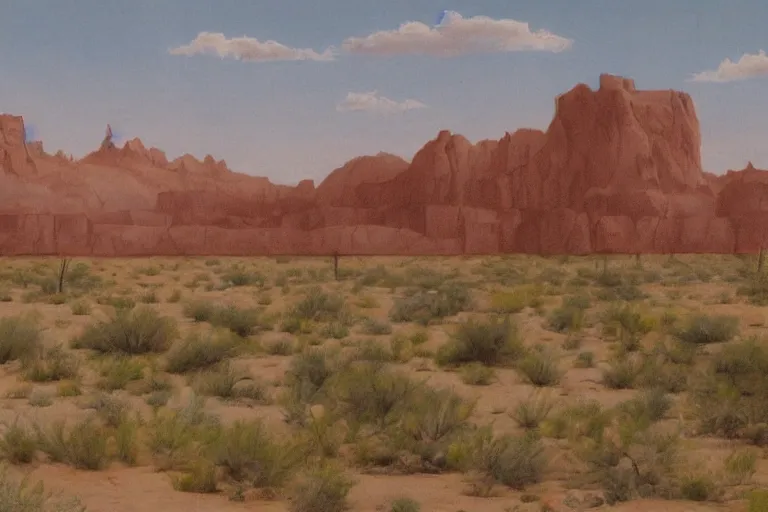 Image similar to desert mesa, matte painting