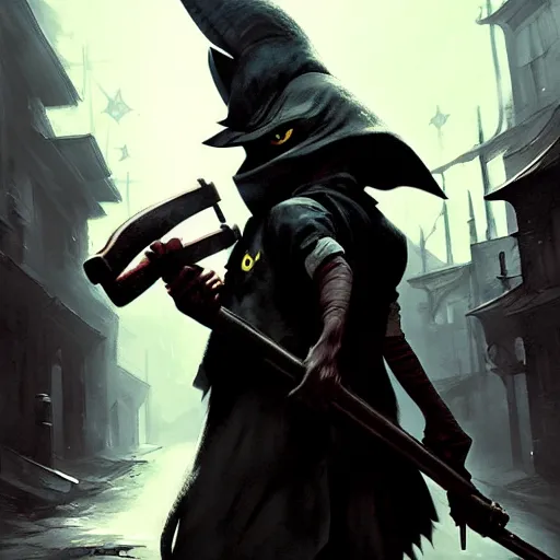 Image similar to pikachu in a back alley wielding a machete and a blunderbuss, art by greg rutkowski and guweiz, in the style of bloodborne, intricate, elegant, highly detailed, smooth, sharp focus, artstation
