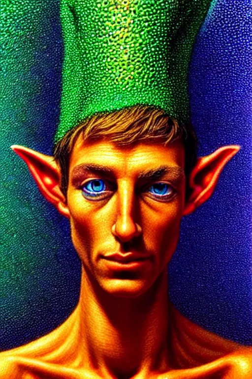 Image similar to hyperrealistic close-up pointillism psychedelic elf in another dimension!! highly detailed concept art eric zener elson peter cinematic hard synthweave lighting high angle hd 8k sharp shallow depth of field, inspired by David Paul Cronenberg and Zdzisław Beksiński