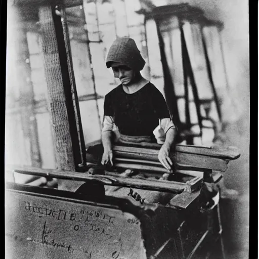 Image similar to famous photography Lewis Hine’s famous image Cotton Mill Girl, 1908