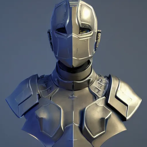 Image similar to hyperrealistic 3 d render of a bust of knight with futuristic fashion elements inspired by ludvig holmen, brilliantly colored, kingdoms of ether, octane render, 3 d animated, unreal engine 5, volumetric lighting, hdr, studio lighting, smooth surface, 8 k
