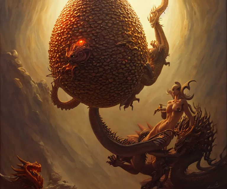 Image similar to dragon egg, dramatic lighting, ultra realistic, intricate details, highly detailed by peter mohrbacher, allen williams, hajime sorayama, wayne barlowe, boris vallejo, aaron horkey, gaston bussiere, artgerm, 4 k