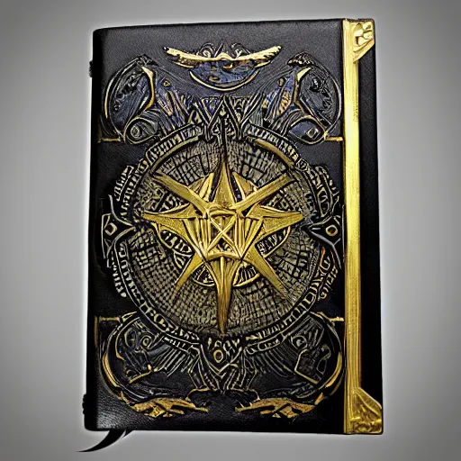 Image similar to occult spellbook, detailed, 4k, gold embossed on black pages