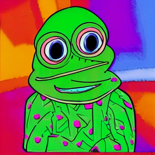 Prompt: A colorful pepe the frog clown, crazy, funny, stupid