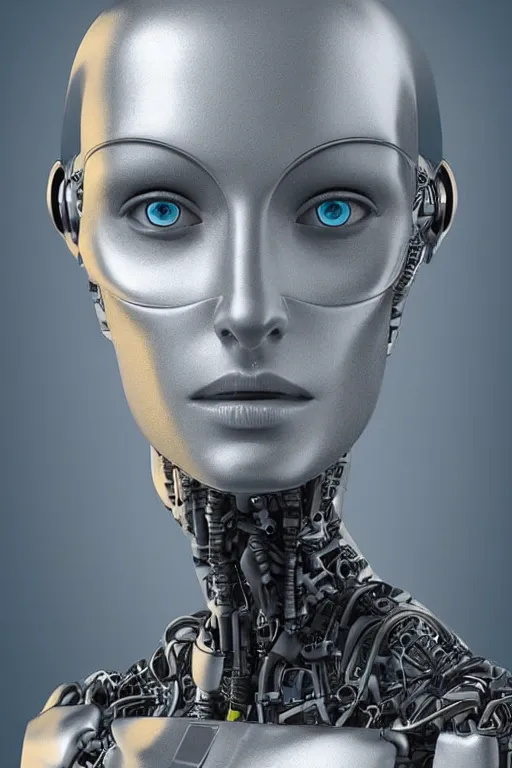 Image similar to robot with human face, female head, woman human face, human face realistic, human head, cyborg frame concept, cyborg by ales-kotnik, sci-fi android female