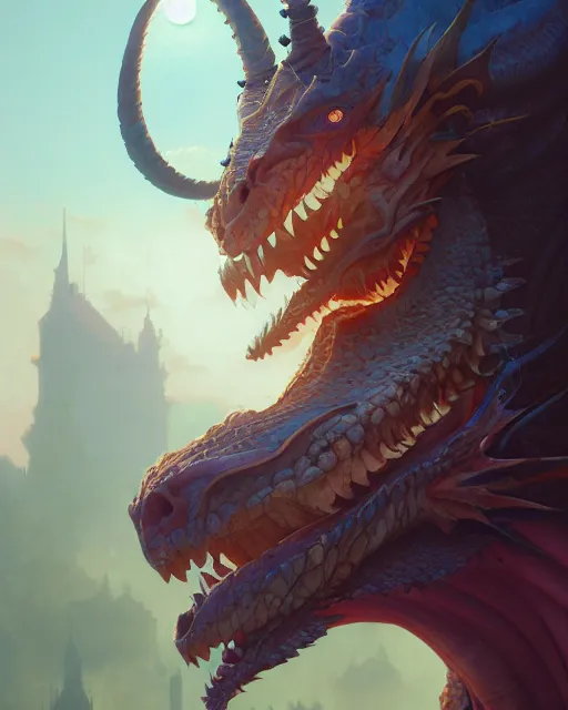 Image similar to highly detailed vfx portrait of a dragon, stephen bliss, unreal engine, greg rutkowski, loish, rhads, beeple, makoto shinkai and lois van baarle, ilya kuvshinov, rossdraws, tom bagshaw, alphonse mucha, global illumination, detailed and intricate environment