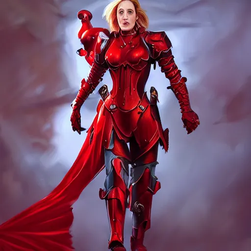 Image similar to fantasy Gillian Anderson wearing red armor, made by Stanley Artgerm Lau, WLOP, Rossdraws, ArtStation, CGSociety, concept art, cgsociety, octane render, trending on artstation, artstationHD, artstationHQ, unreal engine, 4k, 8k,