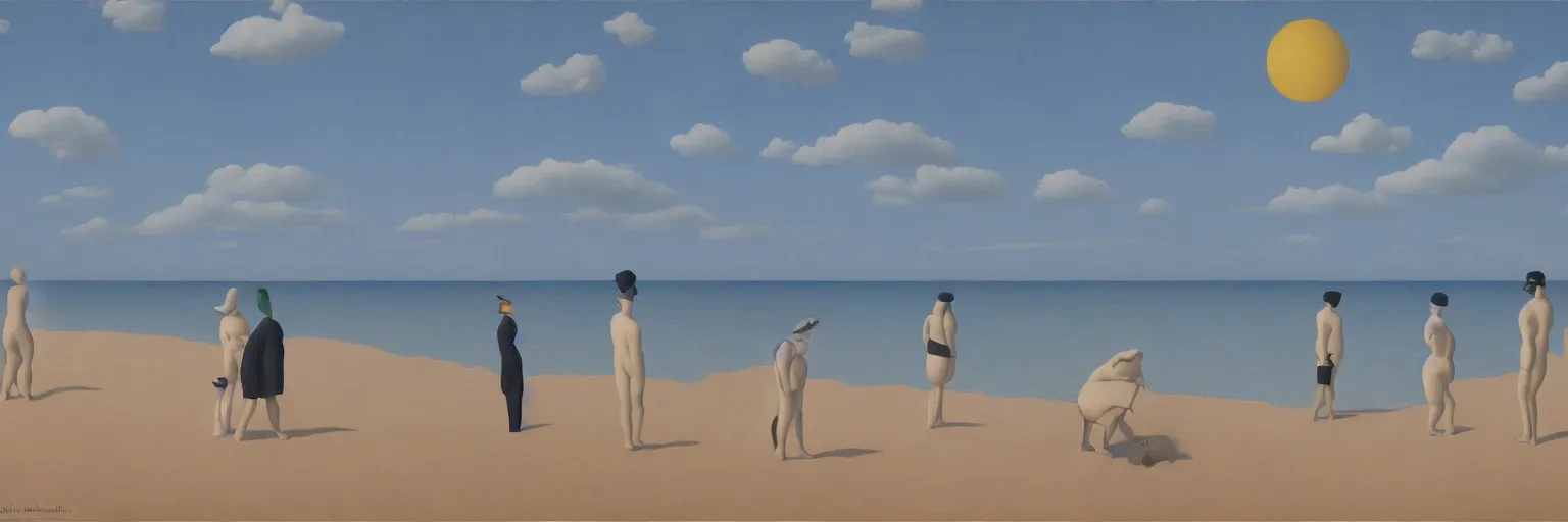 Prompt: beach painting magritte