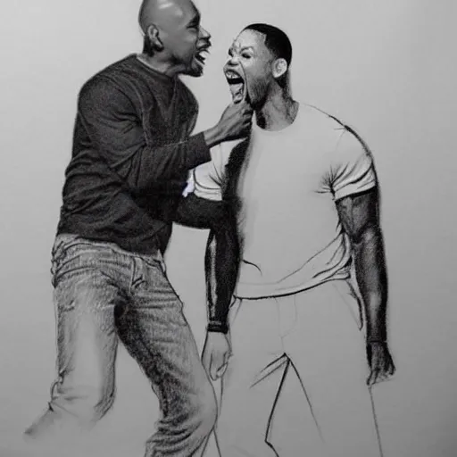 Image similar to pencil sketch of Dave Chappelle slapping Will Smith at the Oscars, highly detailed, award winning art