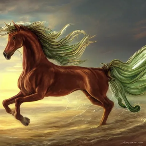 Prompt: a horse with a mermaid tail, fantasy art,