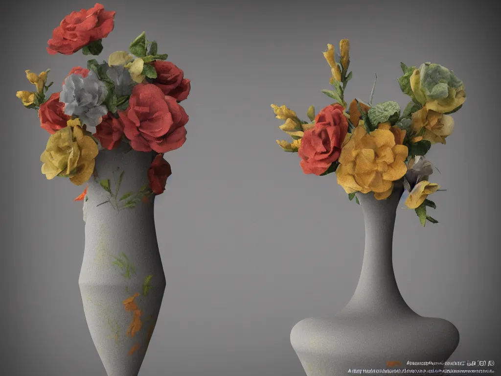 Image similar to a vase, thermoplastic - elastomer figurines, retro - vintage, neo soul, mixed media with claymorphism, matte color palette, designed by artstationhq, retro, 3 - dimensional, gouache 3 d shading, tilt shift, low fi,