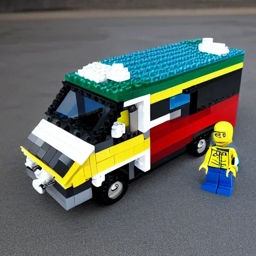 Image similar to walter white rv lego set box realstic