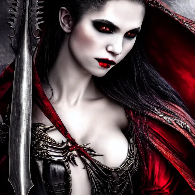 Image similar to photo of a beautiful! vampire warrior queen highly detailed 8 k hdr smooth sharp focus high resolution award - winning photo